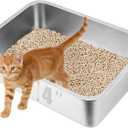 Stainless Steel Kitten Litter Box, 15.7"11.8"4" Low Entry Cat Litter Box for Small Cat, Kitty Shallow Litterbox for Guinea Pig, Puppy, Hamsters Toilet