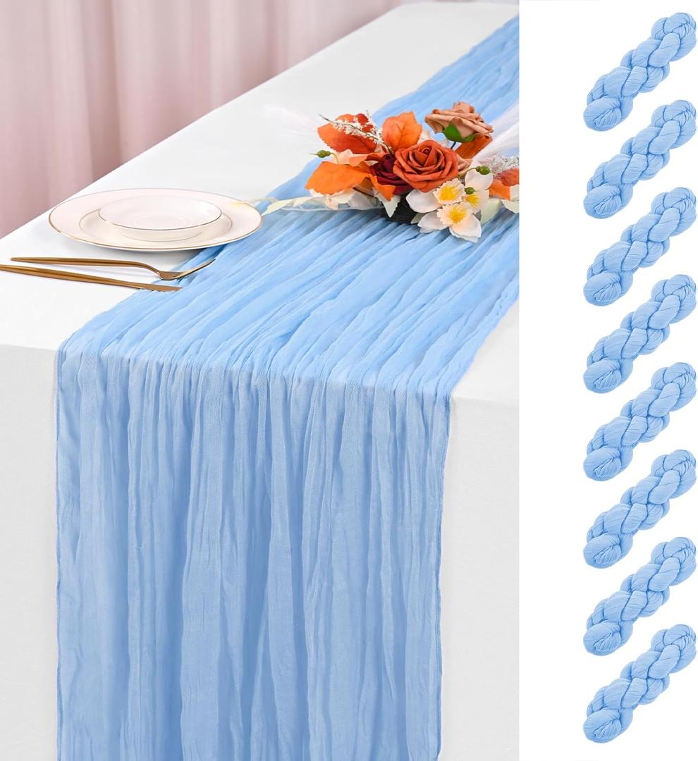 YMHPRIDE 8 Pack Light Blue Table Runner 20x120in Cheesecloth Table Runner