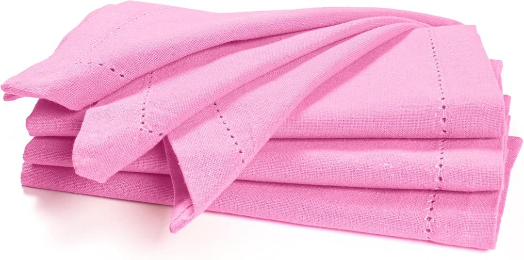 Palisa Pink Cotton Napkins Set of 4 | Premium Hemstitch Detailing Cloth Dinner Napkins 18x18 Inch | Soft Washable & Reusable Table Napkins for Everyday Use Weddings Parties Restaurants & Hotels