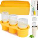Pack Of 2 Ice Cube Tray Compatible with Stanley Cup,Silicone Ice Cube Molds with Lid & Bin,3 Hollow Cylinder Ice Mold for Chilling Cocktails, Coffee,Ice Drink, Juice, Whiskey (Yellow)