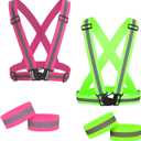 3 x 2 Pack Large Size Adjustable Running Reflective Vests, High Visibility Safety Reflective Gears and 2 Pack Reflective Gear Wristbands for Night Running, Biking,Hiking,Jogging and Dog Walking