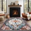 5x7 Boho Vintage Area Rugs Living Room Machine Washable Floral Rugs Distressed Oriental Indoor Non Slip Carpet for Bedroom Dinning Room Kitchen Entryway (Beige/Orange,5x7ft)