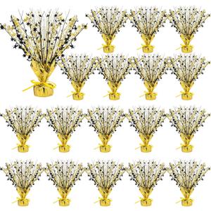 Crowye 18 Pcs Foil Spray Centerpiece Table Decoration Party Star Burst Metallic Graduation Table Centerpieces for Spring Party Birthday Season Wedding Holiday(Black Gold)