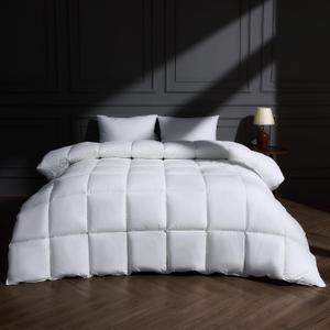 puredown Goose Feather Down Fiber Comforter Oversized King Size, All Season 100% Cotton Duvet Insert Medium Warmth, Cloud Soft Hotel Luxury Collection Bedding Comforters White