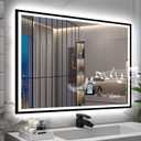 SBAGNO 36''x28'' LED Bathroom Mirror with Lights, Bathroom Vanity Wall Mirror with Buletooth, Anti-Fog, Stepless Dimmable, 3 Colors, Tempered Glass Lighted Vanity Mirror for Bathroom (Rectangular-black)