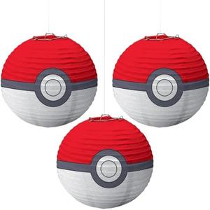 amscan Pokemon™ Ball Paper Party Lanterns - 9.5" H | Red & White | Pack of 4