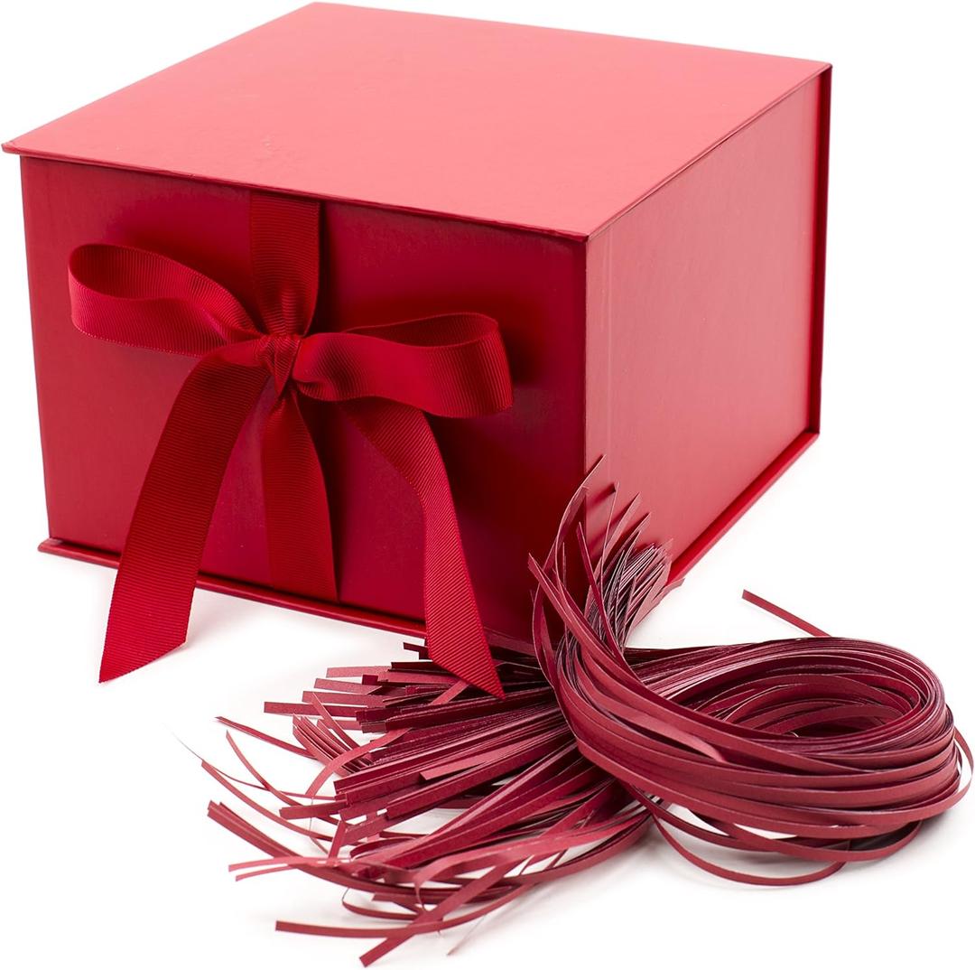 Hallmark Medium Gift Box with Lid and Shredded Paper Fill (Red 7 inch Box) for Birthdays, Graduations, Anniversaries, Christmas, Valentine's Day, All Occasion (1 Count (Pack of 1))