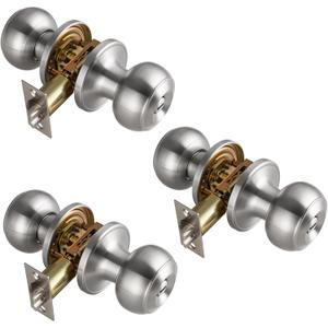 3 Pack Brushed Nickel Door Knobs Interior,Bath & Bed Privacy Door Knob, Keyless Door Lock Round Doorknobs