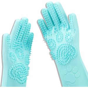 Pet Grooming Magic Gloves, Dog Cat Bathing Shampoo Brush, Silicone Hair Removal Gloves with Thick High Density Teeth for Bathing and Messaging, Double-Side Scrubbing Gloves for Shedding