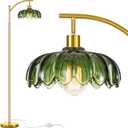gernehop Gold Floor Lamp for Living Room,Unique Vintage Standing Tall Lamp,Mid Century Modern Floor Lamps Arc Green Glass Floor Lamps for Office Corner