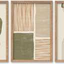 SRSZHIYUE Large Green Abstract Boho Plant Wall Art Neutral Bohemian Set of 3 Wood Framed 24x16 Inch for Living Room Bedroom Wall Decor Hanging (Wood)