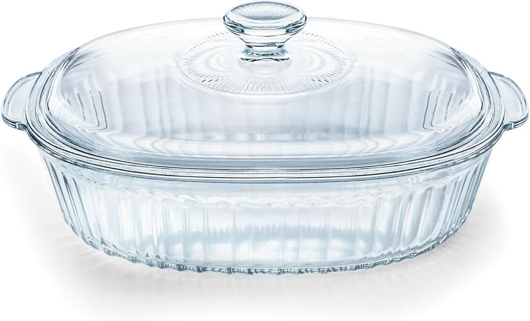 Luvan 2.8L/3Qt Glass Casserole Dish with Lid, Ribbed Oval Glass Baking Dish for Oven & Microwave, Clear Lead-Free Covered Casserole Cookware, Versatile Deep Glasses Food Container for Baking, Cooking