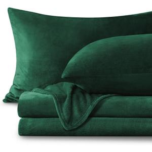 BEDELITE Flannel Sheets Twin Size Dark Green - Super Soft Fleece Sheets Set Fluffy Extra Plush, 3 Piece(Include Fitted Sheet, Flat Sheet, 1 Pillowcase)