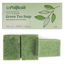 Green Tea Soap, Moisturizing Bath Soap Bars, Cruelty-Free, Gentle Exfoliating for Hydrating & Nourishing Skin with Green Tea Leaves, Coconut Oil, Shea Butter, Gifts for Women Men, 3 Bars (3.5 Ounce (Pack of 3), Purple Soap Bubble Net)
