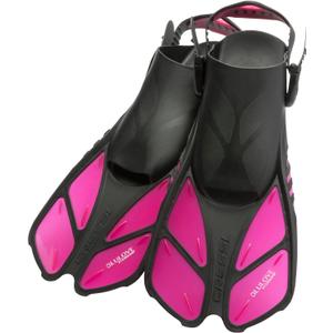 Cressi Adult Short Adjustable Swim Fins with UltraResistant Buckles, Very Light - Ideal for Traveling | Bonete: Designed in Italy (L/XL | US Man 9/13 | US Lady 10/14 | EU 42/47, Translucent Pink)