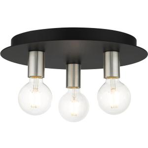 Livex Lighting, 45873-04, Hillview, Medium Flush Mount, Black with Brushed Nickel Accents