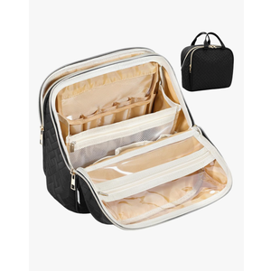 Makeup Bag, Large Capacity with Room for Brushes and Mirror, Travel Makeup Organizer, Portable Standing Make Up Case, Waterproof Cosmetic Toiletry Bags with Handle, Color Black