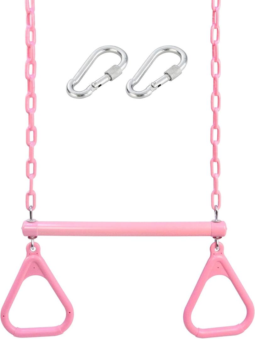 18" Pink Trapeze Swing Bar Rings 48" Heavy Duty Plastic Coated Chains Swing Set Accessories