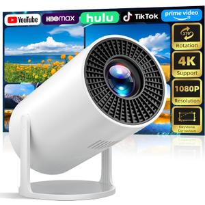 Sainellor 270 Rotatable Projector, Native 1080P Full HD Ceiling Cinema for Bedroom, Electric Keystone, 4K Supported, Wired Screen Mirroring, Portable Projecteur
