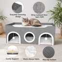All-in-1 Extra Wide Cat House,Top Bed Three Rooms Cat Condos,Cat Beds for Indoor Cats,Multi Cats Puppy Family with Fluffy Ball Hanging and Scratch Pad, Foldable Hideaway, 
19.7"D x 35.2"W x 13.4"H