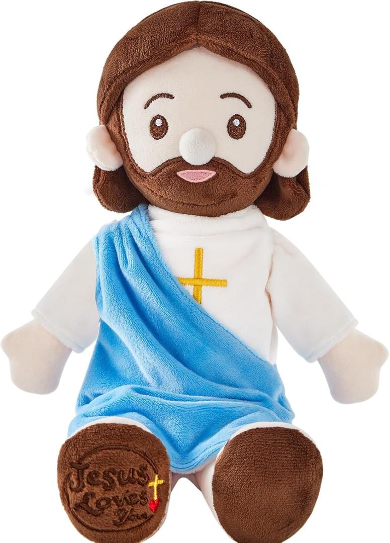 Jesus Plush Doll Jesus Plushie Stuffed Toy Christian Stuff Religious for Kids Christening Easter 14.2" (Blue)