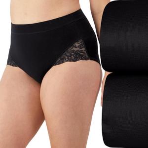 Bali Women's Breathe Lace Shaping Brief, Breathable Modal Firm Control Shapewear Panty, 2-Pack (X-Large, Black Lace/Black Lace)