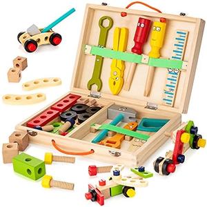 KIDWILL Tool Kit for Kids, 18-Piece Wooden Toddler Tools Set Includes Tool Box, Montessori Educational Stem Construction Toys for 2 3 4 5 6 Year Old Boys Girls, Best Birthday Gift for Kids
