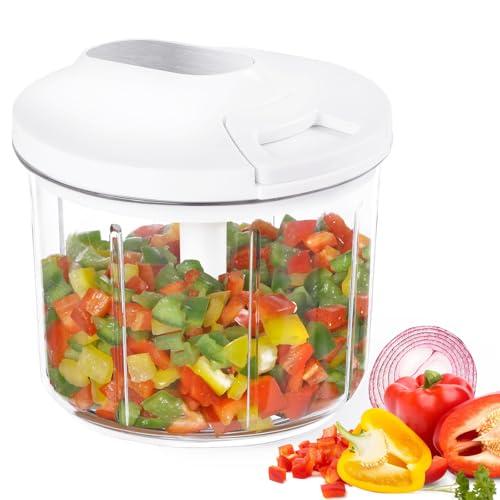 LHS Manual Food Processor Large Vegetable Chopper, 1000ML Pull String Chopper Garlic Mincer Onion Cutter for Veggies,Salad,Fruits, Nuts, BPA Free, WHITE