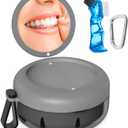Denture Bath Case, Denture Cup, Leak-Proof Portable Retainer Case, Denture Cleaning Kit with Cleaner Brush, Denture Box with Strainer & Mirror, Denture Case for Aligner Retainer Mouth Guard (Gray)