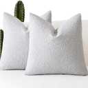 Foindtower Set of 2, Decorative Textured Boucle Throw Pillow Covers Accent Solid Pillow Cases Neutral Soft Cozy Couch Cushion Case for Chair Sofa Bedroom Living Room Home Decor 26 x 26 Inch Light Grey (Silver Frost)