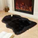 AMTOVO Faux Fur Rug, Black Small Area Rug, Fluffy Sheepskin Rug, Fuzzy Ultra Soft 2 x 3 ft Shag Rugs for Bedroom Sofa Throw Cushion Room Decor, Sheepskin