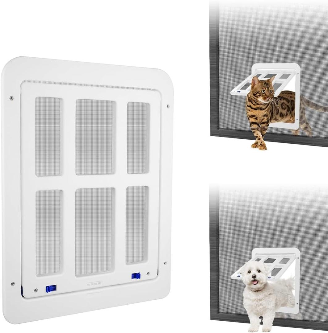 NAMSAN Cat Screen Door, Flap Opening 8.3 x 10.3 inches, Doggie Door for Screen Door, Window Cat Door Magnetic Self-Closing, Cat Door for Sliding Door, Lockable, White
