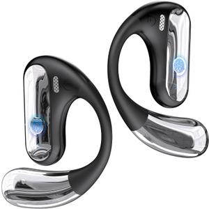 Open Ear Bluetooth 5.4 Headphones, 40Hrs Sport Earbuds, Stereo Deep Bass Sports Ear Buds Built in Mic, LED Display Charging Case, IPX7 Waterproof Earphones with Earhooks for Workout Running, Black