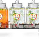 Honeydak 1.5 Gallon Glass Beverage Dispenser with Stand Stainless Steel Spigot Glass Lid Clear Iced Juice Container Leakproof Drink Dispenser Countertop Lemonade Water Jar for Wedding Party (3 Pack)