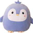 Soft Flat Purple Penguin Plush Hugging Pillow Cute Blue Penguin Stuffed Animal with Crown Plushies Toys Kids Anime Cushion for Birthday, Valentine's Day, Christmas