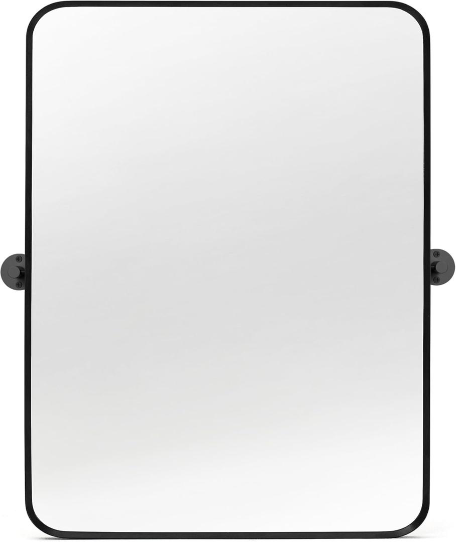 18" x 24" Pivot Rectangle Bathroom Mirror Tilting Beveled Black Metal Framed Vanity Mirrors for Wall, Tempered Glass