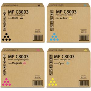Extra High Yield MP C8003 Toner Cartridge (BK:47,500 Pages,CMY:26,5000 Pages) 842196 842197 842198 842199 Replacement for Ricoh MP C8003 IM C6500 IM C8000 MP C6503 IM C8000 MP C6503 MP C6503 Printer