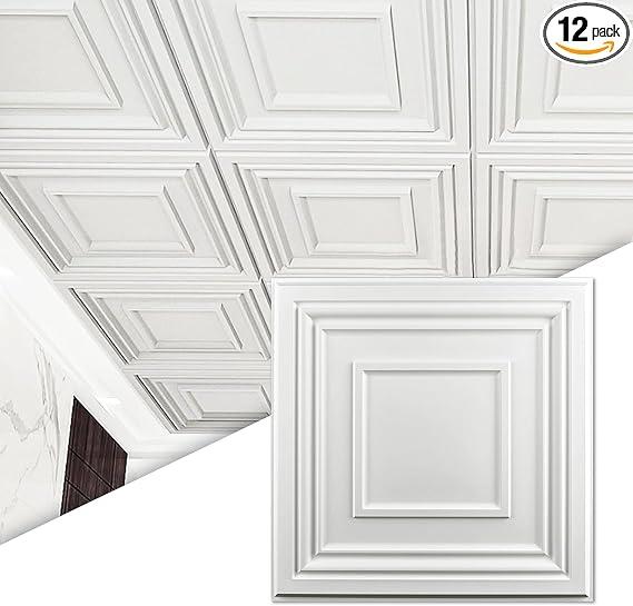 Art3d PVC Drop Ceiling Tiles 24x24 in, 12-Pack, 48 Sq.Ft, Snow White
Lightweight Waterproof PVC; Fits 15/16 in T-bar Grid or Glue-Up; 3D Decor Ceiling/Wall Tiles; for Kitchen, Living Room, Home