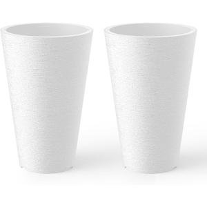 Kante Tall Round Planter Set of 2, 15 Inch Tall Decorative Planter Pots for Outdoor Indoor Garden Patio Front Porch (White)