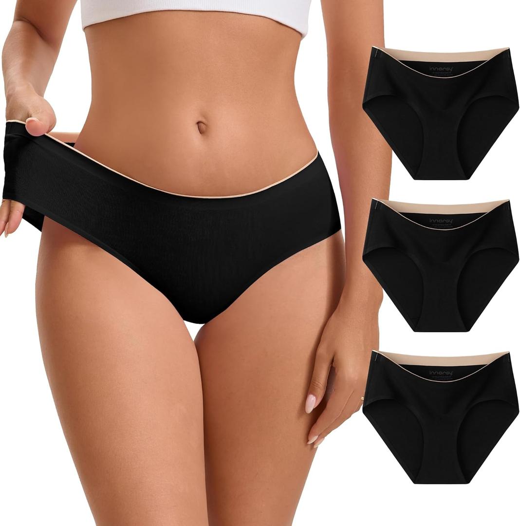 INNERSY Womens Underwear Cotton Seamless Hipster Panties No Show Soft Bikini Briefs 3-Pack (XL)