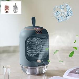 Portable Evaporative Air Cooler Fan, Humidifier Aqua-Cooling Mist Technology, 3 Speed Personal Mini Air Conditioner, Rechargeable Unit with Night Light, Ice Fan for Office, Car, Bedroom, Desk, Camping