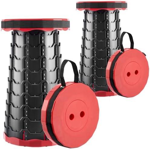 Doseno Upgraded Foldable Stool Thickened, Portable Collapsible Stool Retractable Stool for Fishing, Hiking, BBQ, Parties, Outdoor Activities (Red 2 Pack)