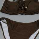 ZAFUL Women's Halter Bandeau Bikini Beaded Tie Back String Bikini Set Push Up Two Piece Swimsuit Bathing Suits (1-Deep Brown, XL)