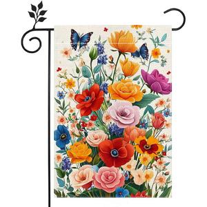 Spring Floral Garden Flag Colorful Flower Welcome Yard Outdoor Flag Double Sided 12x18 Inch