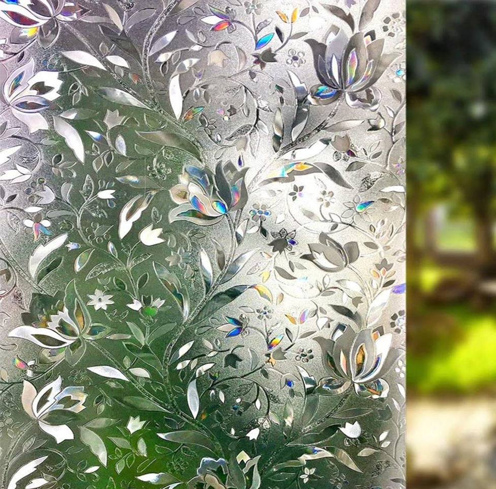 LEMON CLOUD Window Film, Decorative Window Privacy Film, 3D Stained Glass Window Sticker, Anti-UV Sun Blocker Heat Control for Home(Rainbow Tulip Design, 11.8 x 78.7 inches)