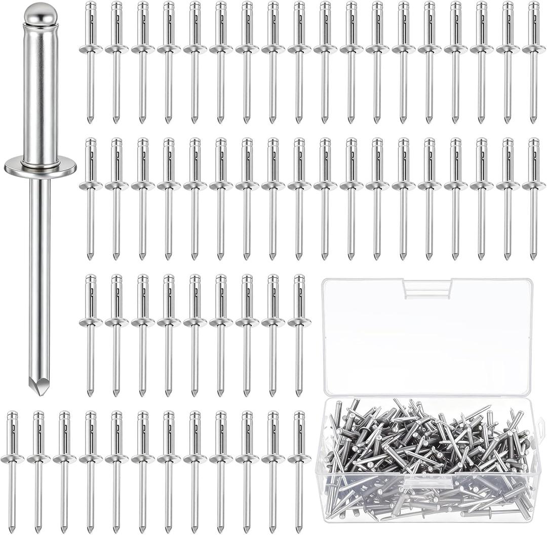 LEIFIDE 100 Pcs 3/16" X 1-1/4" Trifold Rivets Assortment Aluminum Tri Grip Exploding Pop Rivets Bulb Style for Kayak Marine Boat Buildings Containers(Silver)