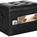 Storage Ottoman Foot Rest Stool with Thicker Foam Padded Seat. Foldable Leather Footstool Bench. Small Ottoman with Storage for Living Room Bedroom Coffee Table 350 lbs, 17x13x13in, Black.