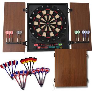 Dartboard Professional Electronic Dart Board with LED Digital Scoreboard, Wooden MDF Cabinet, 27 Games, 202 Variations, Includes 16 Soft Tip Darts & 16 Replacement Tips, Perfect for Adults Game Room
