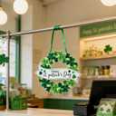 St. Patricks Day Wreath for Front Door, 13Inch Foldable Shamrock Wreath with Word Signs for Irish Holiday Outdoor, Wall Decor (Green, White, and Gold)