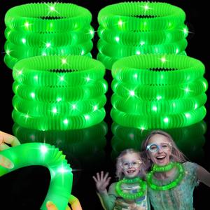 TURNMEON 20 Pack Green Glow Sticks Party Favors Toys Gifts for kids,LED Light up Pop Tubes Neon Necklaces Bracelets Accessories Decorations for Easter Party,Glow Birthday Dance Wedding Party Supplies
